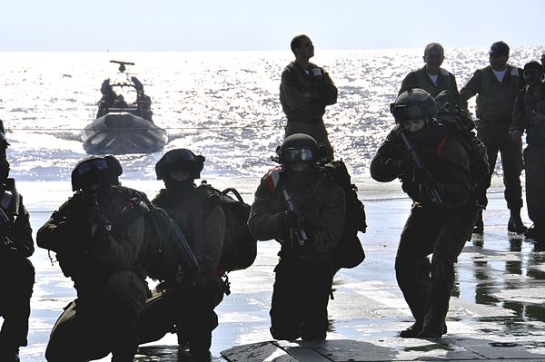 Shayetet 13 commandos prepare for an exercise aboard a warship