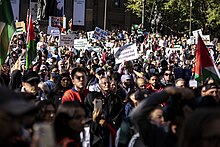 A second pro-Palestinian demonstration in Melbourne, Australia, on 22 May 2021 Free Palestine Rally - Melbourne (2 of 2) (51195291553).jpg