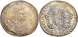 Elector Frederick Augustus I (Augustus the Strong),
2/3 Kuranttaler (gulden), 1696, Dresden. A clear distinction must be made between this minted gulden and the fictitious accounting "gulden" (Meissen gulden). Friedrich August I., Gulden 1696, Dresden, CNG.jpg