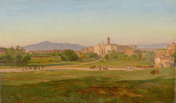 Santa Croce in Gerusalemme surrounded by countryside, 1848 painting