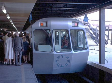 Front view of Expo Express train