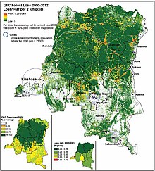 Carte 2000-2012 de la déforestation en République démocratique du Congo.