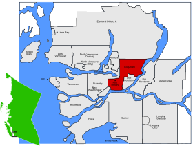 Localização de Coquitlam no Distrito de Vancouver