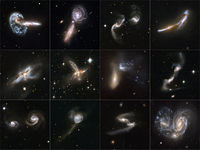 Galaxy collision images taken by the Hubble Space Telescope.