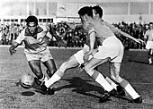 Garrincha (left), Brazilian winger and 1962 World Cup star, is regarded as one of the greatest dribblers of all time. Garrincha 1962.jpg