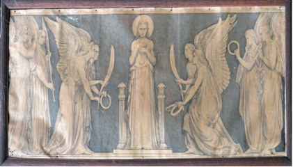 Carton pour la basilique d'Ars par Borel, le modèle de Sainte Philomène est Mme Aymée Frèrejean, née Laure Olphe-Galliard[206].