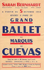 Flyer Grand Ballet du Marquis de Cuevas pentru spectacole pe 5 octombrie 1954. Din colecția Marquis de Cuevas la Ailina Dance Archives.jpg