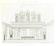 Grande salle des Procureurs ; gravure de la « France historique et monumentale » de Jean-Abel Hugo (1836).