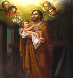 Autel secondaire "St Joseph à l'enfant" (XIXe), détail du tableau