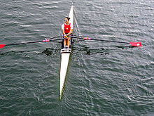 Rower in a single scull HK LeeKaMan 2009EAG WomensSingleSculls BronzeMedal.JPG