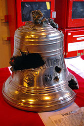 Her ship's bell that was damaged during the January 1941 attacks HMS Illustrious R87 ships bell.jpg