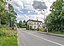 The main street in Feilitzsch, Upper Franconia, Bavaria, Germany. On the right you can see the old reception building.