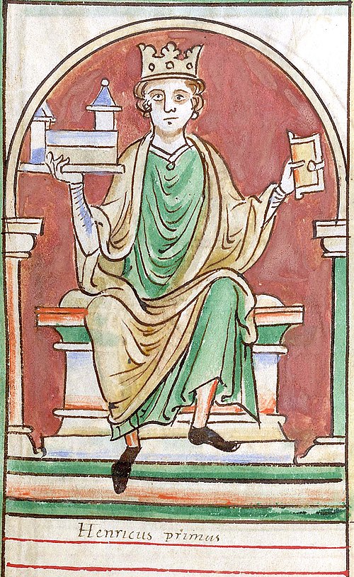 Miniature from Matthew Paris's Historia Anglorum, c. 1253. The portrait is generic and depicts Henry holding the Church of Reading Abbey, where he was