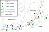 The continents after the Caledonian orogeny (Devonian to Permian times). Iapetus fossil evidence EN.svg