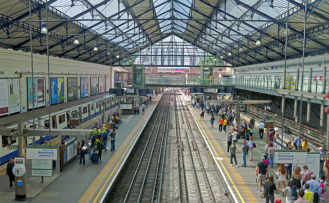 Overhead view of the District line platforms at Earl's Court