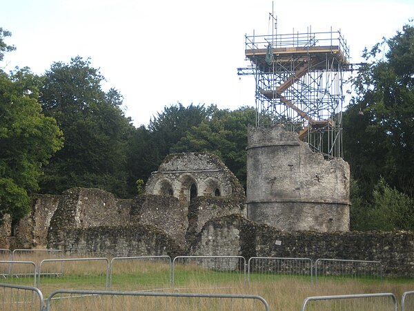 Rapunzel's tower under construction at Waverley Abbey in Farnham, Surrey.