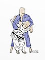 Illustration of the judo throw seoi-nage, or one-handed shoulder-throw, where you turn in infront of your opponent and trap his arm in the crook of your arm to throw the opponent over your shoulder.