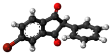 Ball-and-stick model of the isobromindione molecule
