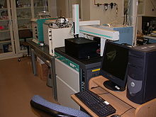 Isotope-ratio mass spectrometer used to measure stable isotope ratios, with gas bench in foreground Isotope ratio ms.jpg