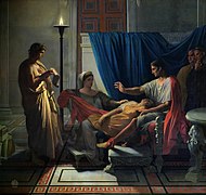Jean-Auguste-Dominique Ingresen Virgiliok Eneida Liviari, Octaviari eta Augustori irakurtzen (1812)
