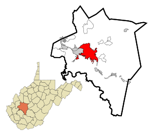 Kanawha County West Virginia incorporated and unincorporated areas Charleston highlighted.svg