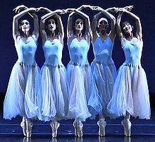 Kansas City Ballet dancers in Serenade Kansas City Ballet in Serenade, five dancers.jpg