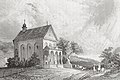 St. Anna-Kapelle in Trun 1836 gezeichnet von Heinrich Zschokke, rechts daneben der Ahorn von Trun mit zwei Stämmen