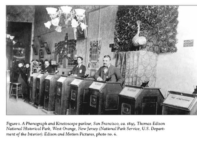 Kinetoscope parlor from 1895 with 8 machines available