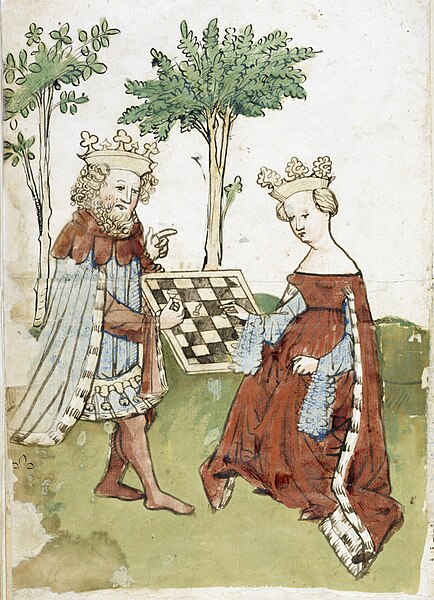 File:King and queen playing chess - Das Schachzabelbuch (15th C), f.5v - BL Add MS 11616.jpg
