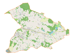 Mapa konturowa gminy Kornowac, po prawej znajduje się punkt z opisem „Rzuchów”