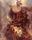 Válka v nebi, Pád rebelujících andělů, po 1680, olej na plátně, Musée des Beaux-Arts, Dijon.