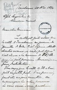 Louis-Rodrigue Masson Lettre à Alphonse Desjardins 1874-11-20