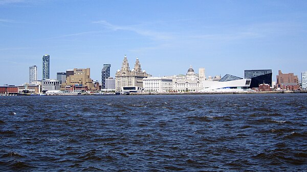 The River Mersey at Liverpool, looking towards the Royal Liver Building