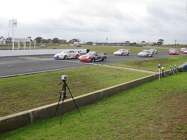 Competitors in the 2010 Porsche GT3 Cup Challenge Series on the grid at Mallala Motor Sport Park on 30 May 2010