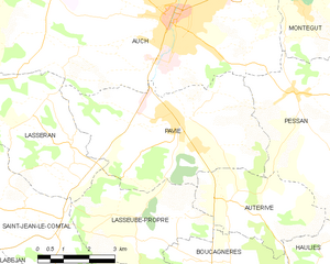 Pavie and its surrounding communes Map commune FR insee code 32307.png