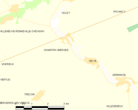 Mapa obce Chaintrix-Bierges