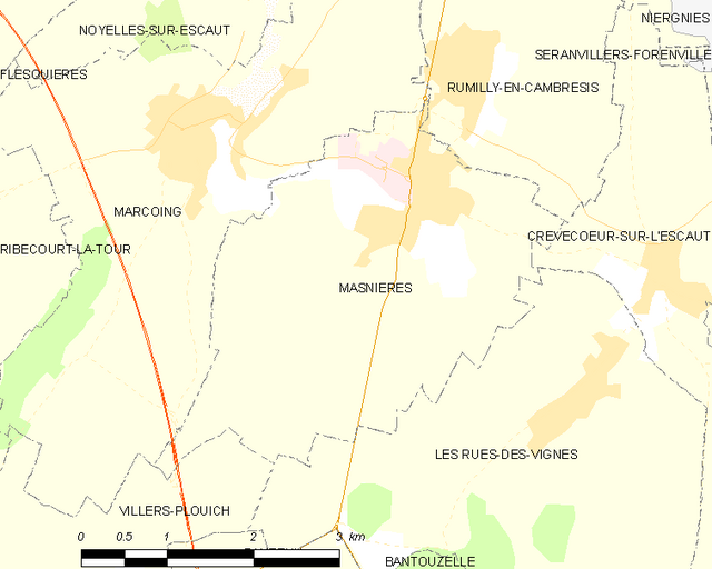Poziția localității Masnières
