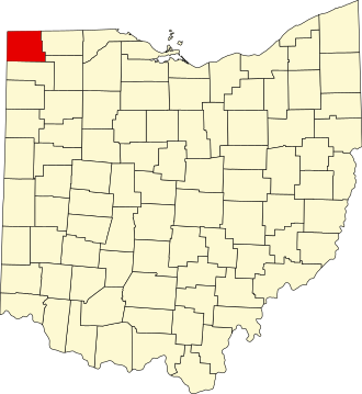 Location of Williams County in Ohio Map of Ohio highlighting Williams County.svg