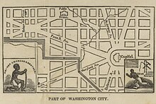 Map showing some slave jails in Washington D.C. 1836; the Yellow House was across the street from the site marked as Neal's jail, location covered up with the "Am I not a man and a brother?" graphic Map showing some slave jails in Washington DC 1836.jpg