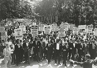 Joachim Prinz with Martin Luther King Jr. at the 1963 March on Washington for Jobs and Freedom. Prinz spoke just before King's "I Have a Dream" speech. March on Washington for Jobs and Freedom, Martin Luther King, Jr. and Joachim Prinz 1963.jpg