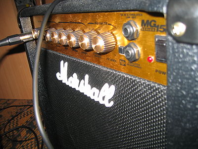 Marshall is a popular amplifier manufacturer for metal and hard rock. Pictured is the MG15DFX guitar amplifier.