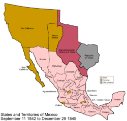 Map of Mexico as it was from September 11 1842 to December 29 1845