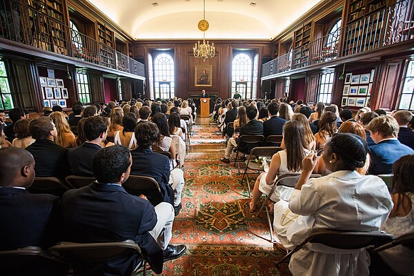 Students hearing Massachusetts Governor Deval Patrick '74 speak at the school in 2012. Patrick delivered the commencement address that year.