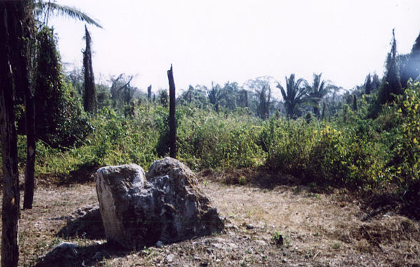 A badly fire-damaged stela in Group C