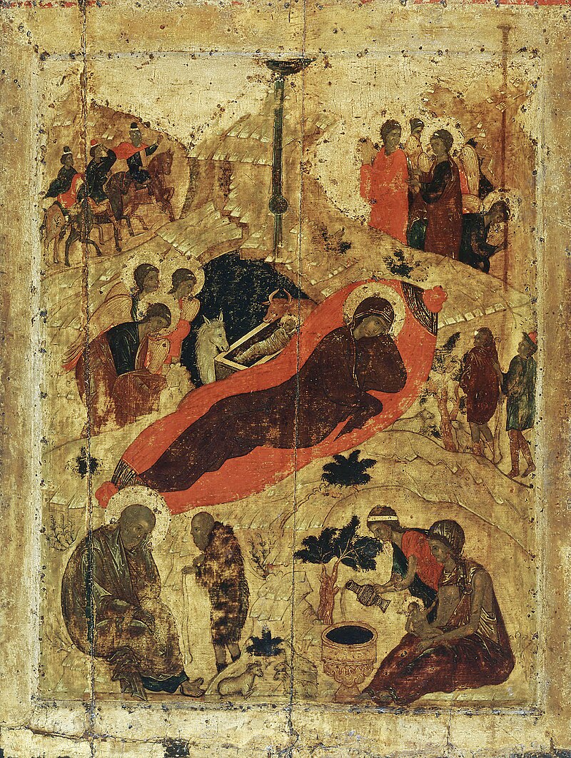 «Рождество Христово». Икона из праздничного чина иконостаса Благовещенского собора Московского Кремля. 1410-е (?)