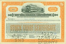 Share of the New York Railways Corporation, issued 5. January 1927 New York Railways Corp. 1927.jpg