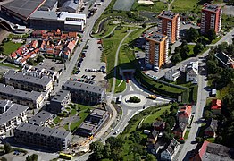 Bynesveiens begynnelse ved Ila og tunnelene til Nordre avlastningsvei Foto: Trondheim havn (2010)