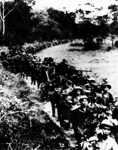 North Vietnamese troops march through Laos, 1967.