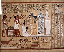 Scene of the opening of the mouth from the Hounefer Papyrus (British Museum). Opening of the mouth ceremony.jpg