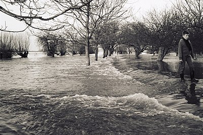 Overstromende uiterwaard 1979